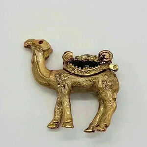 Rare Miniauture Camel Bejeweled Gold & Enamel Camel Trinket VTG W/White Stones